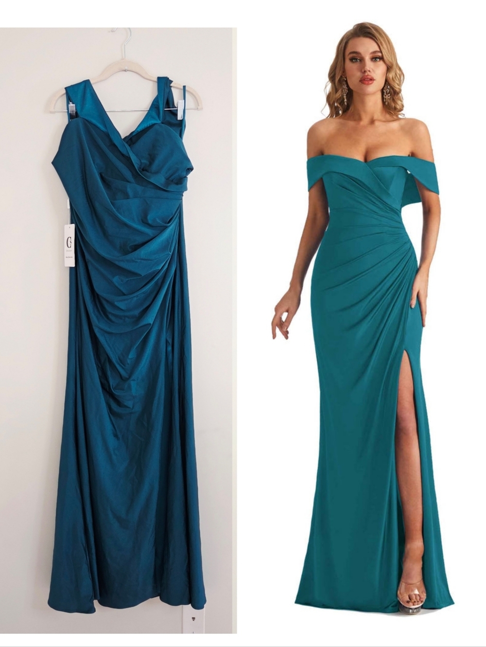 Chicsew Tinario Sexy Mermaid Off The Shoulder Side Slit Stretchy Teal Size 16